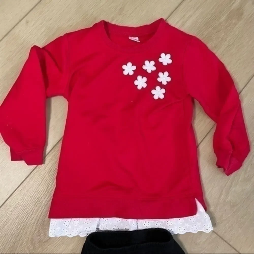 Floral Appliqué Matching Set Girls Size 5 Long Sleeve Top pants Outfit 120